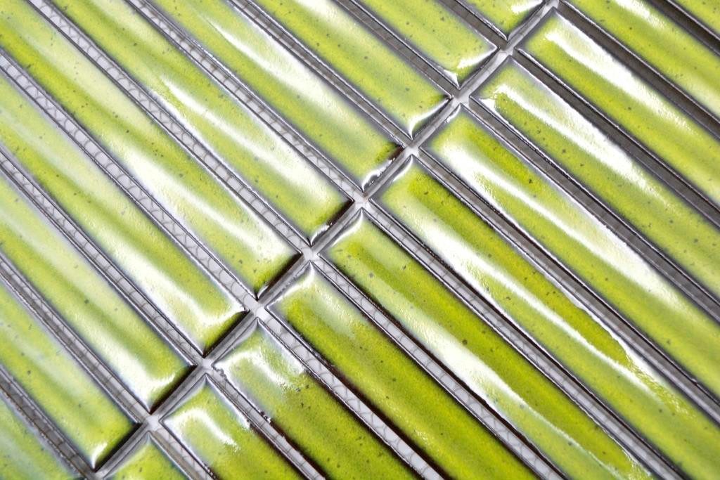 Mosani Mosaikfliesen Stäbchen Mosaik Fliese Keramik hellgrün gesprenkelt