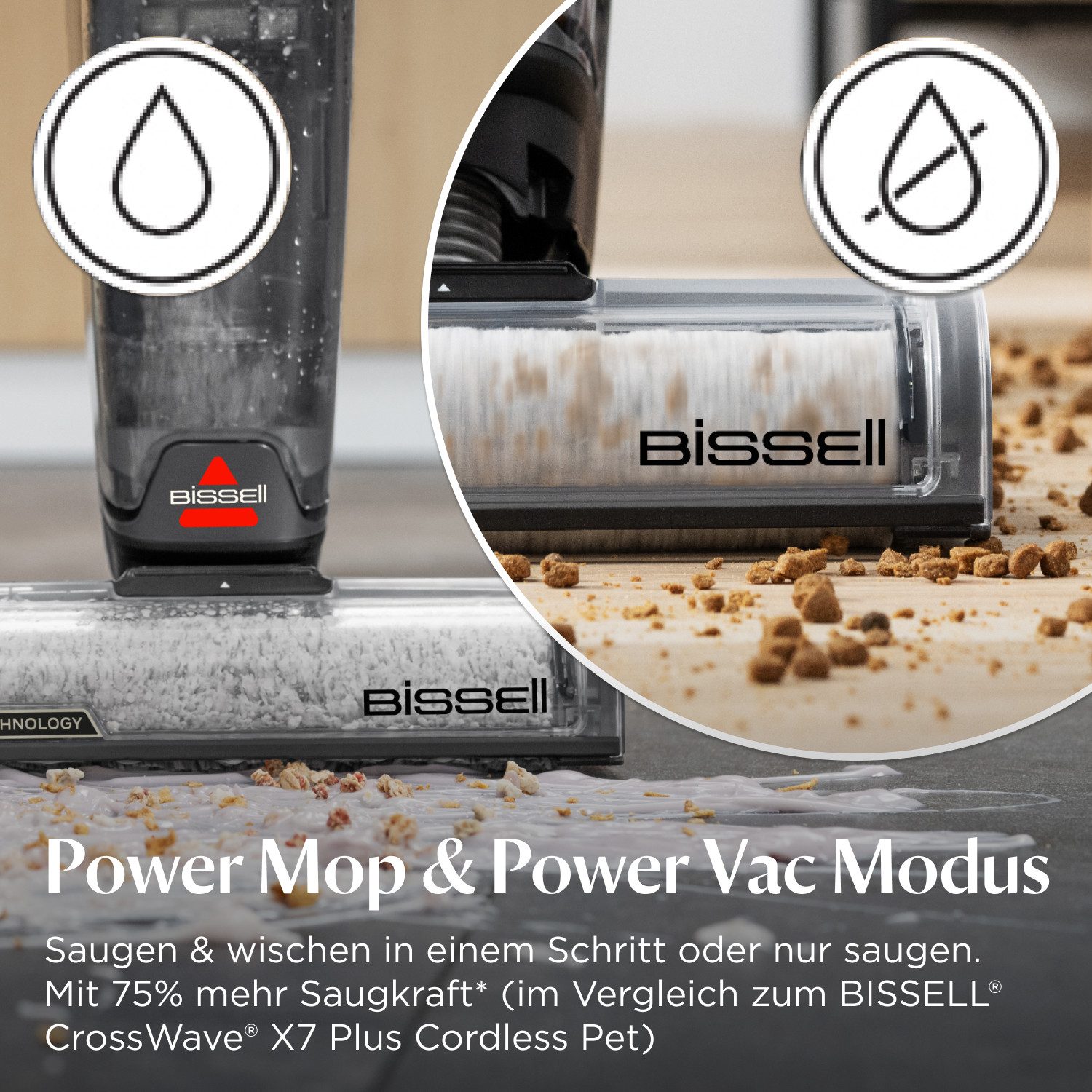 Bissell Nass-Trocken-Sauger CrossWave OmniForce Edge Select Power Mop Modus, Selbstreinigung, 64,75 W, beutellos, Kabellos, Zero-Gap Technologie, bis zu 240m2 harter und weicher Boden