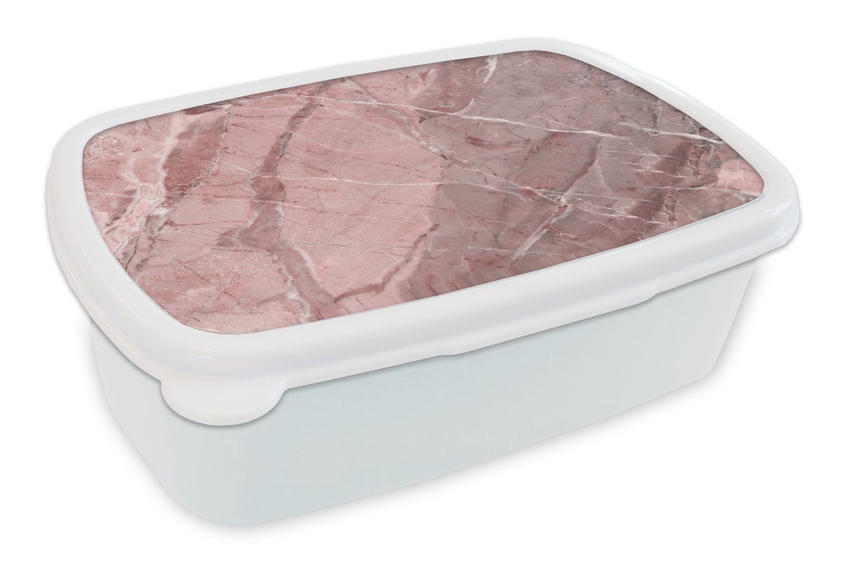 MuchoWow Lunchbox Granit - Stein - Rosa - Weiß, Kunststoff, (2-tlg), Brotbox für Kinder und Erwachsene, Brotdose, für Jungs und Mädchen