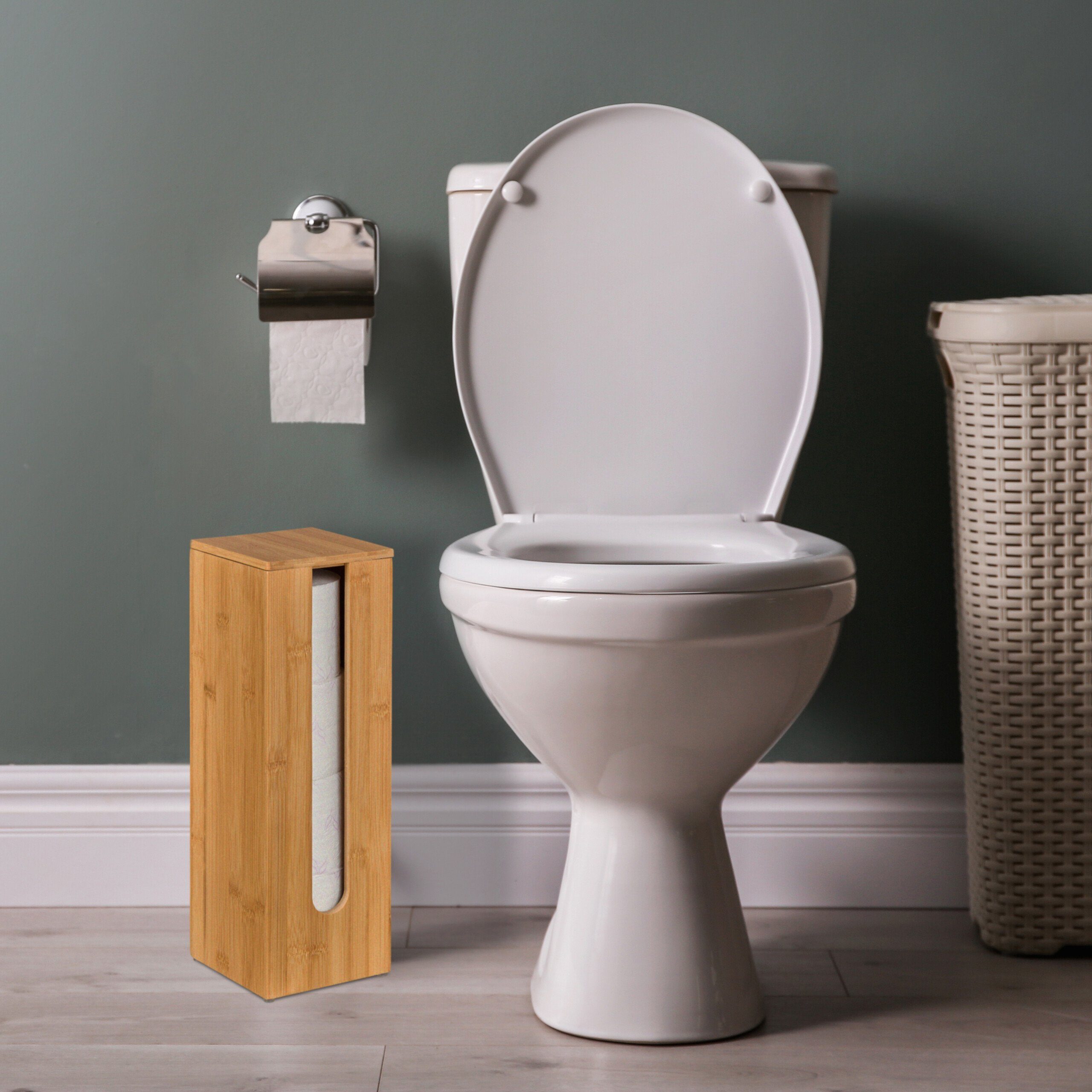 relaxdays Toiletten-Ersatzrollenhalter Toilettenpapier Aufbewahrung aus Bam günstig online kaufen