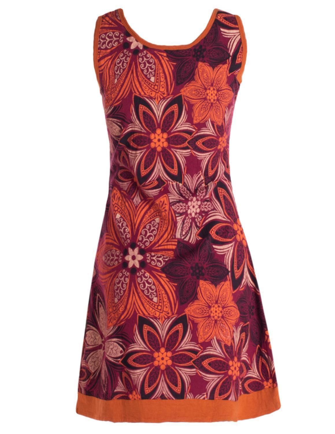 Vishes Minikleid Damen Mini-Kleid Baumwolle Blumen-Muster A-Linie Rundhalsa günstig online kaufen