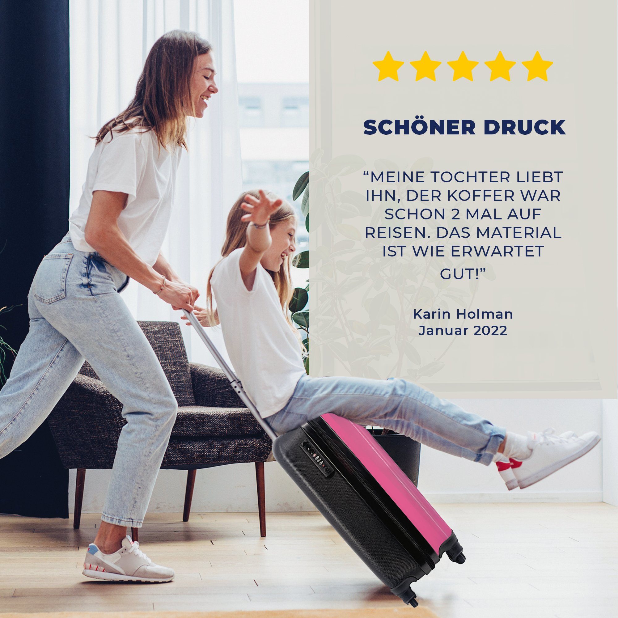 MuchoWow Handgepäckkoffer Reisekoffer 4 Reisetasche Trolley, für - Handgepäck Zitate Ferien, - Rollen, Außer rollen, Haus mit Rosa