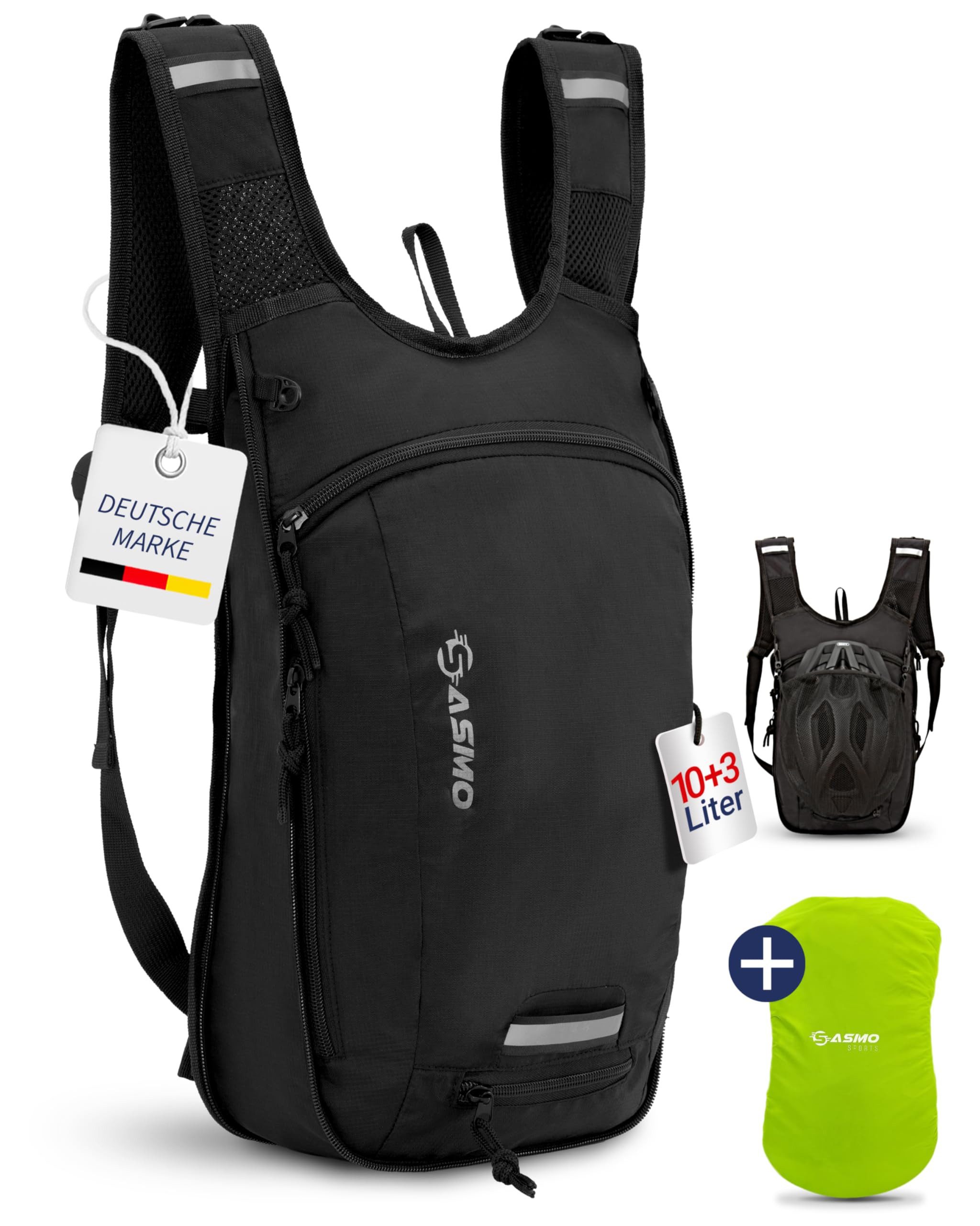 Sasmo Fahrradrucksack Fahrradrucksack - Thermofach & Helmnetz, MTB Rucksack & Skirucksack, Fahrrad Rucksack wasserdicht - inkl. Regenschutz, Herren & Damen