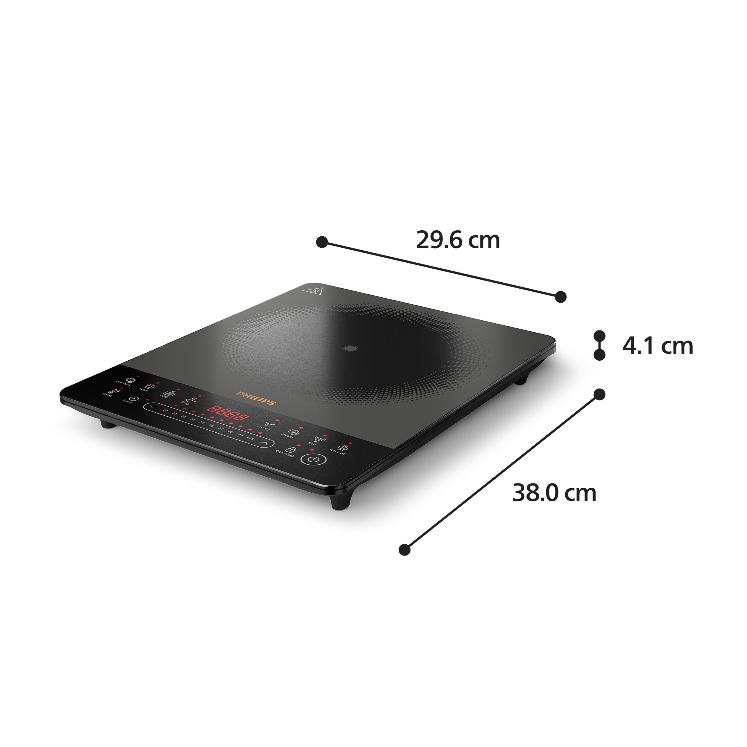 Philips Einzel-Induktionskochplatte HD5850/90 5000 Series mit 10 Heizstufen, Boost-Funktion u. Timer, Ultraflaches Design, automatische Pfannenerkennung, Touch-Display