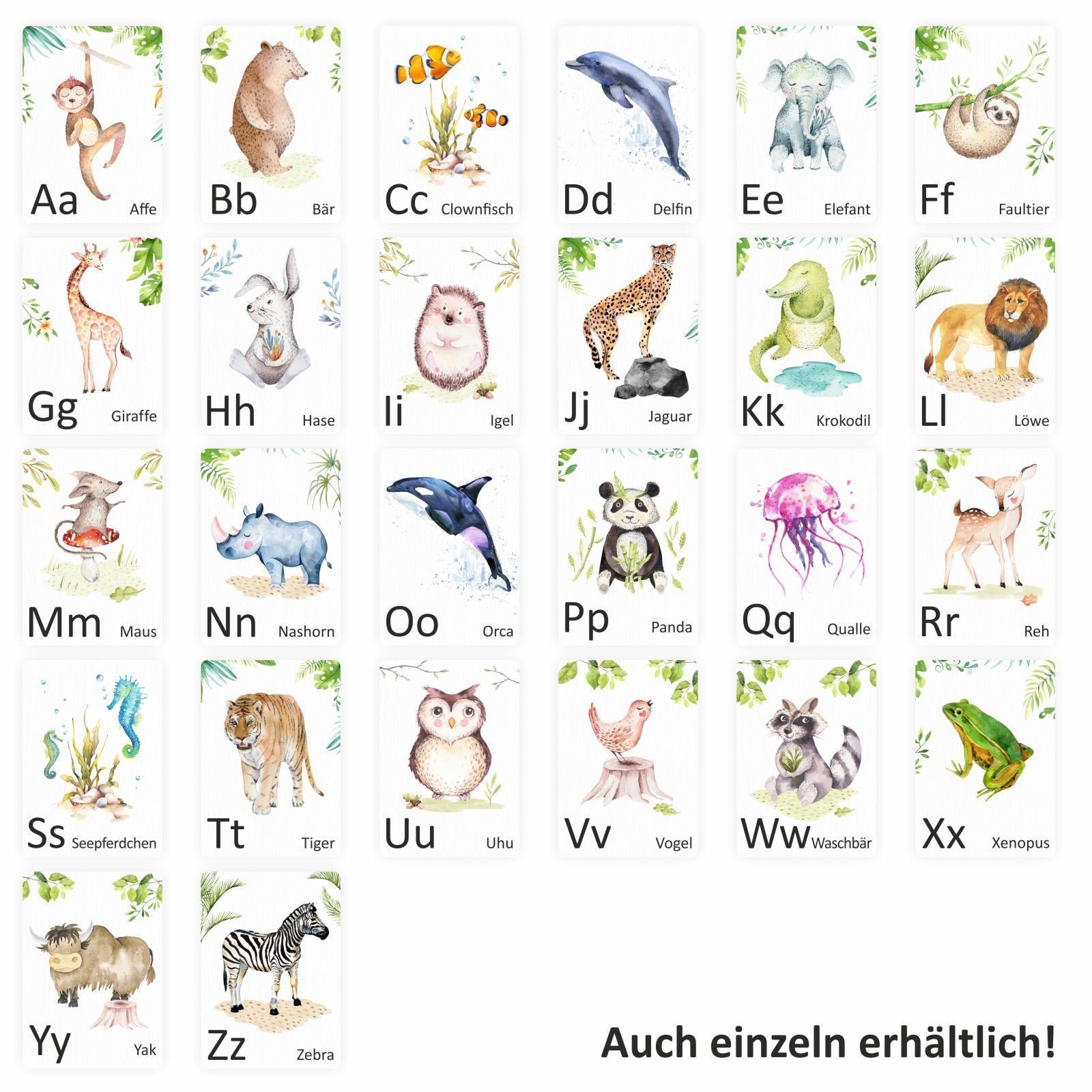 nikima Packpapier 26 Tier ABC Postkarten Buchstabenkarten, Tier Alphabet