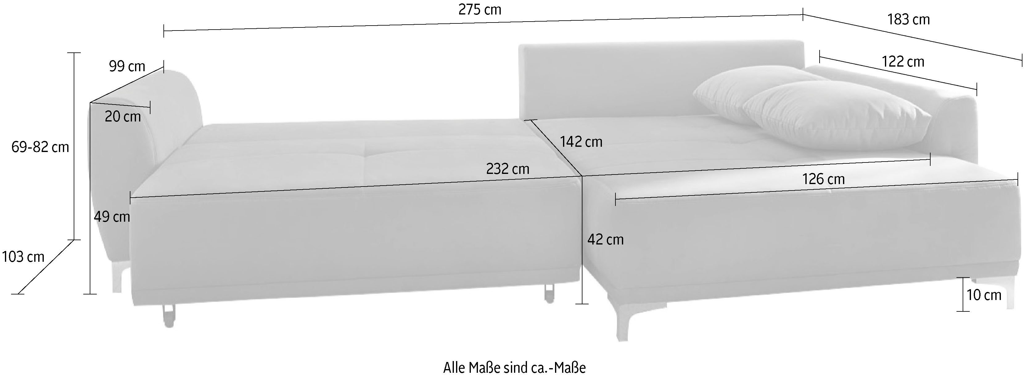 Jockenhöfer Gruppe Polsterecke Foggia, moderne Bettkasten Kissen und Polsterecke, mit und 7 Bettfunktion grau