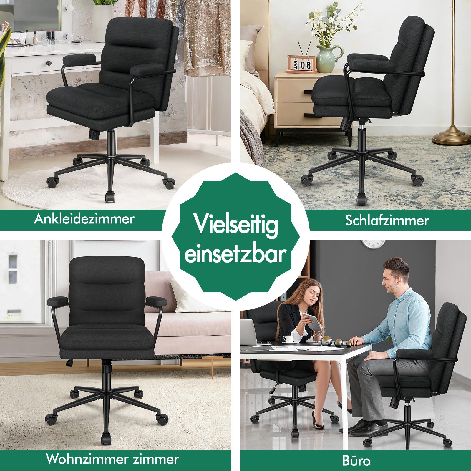 ALFORDSON Bürostuhl ergonomisch mit Lendenstütze, Chenille-Gewebe, Computerstuhl (1 St), Roll-Schwenk-Exekutiv-Armlehnenstuhl, Bequemer Schminkstuhl – Bild 4 von 5