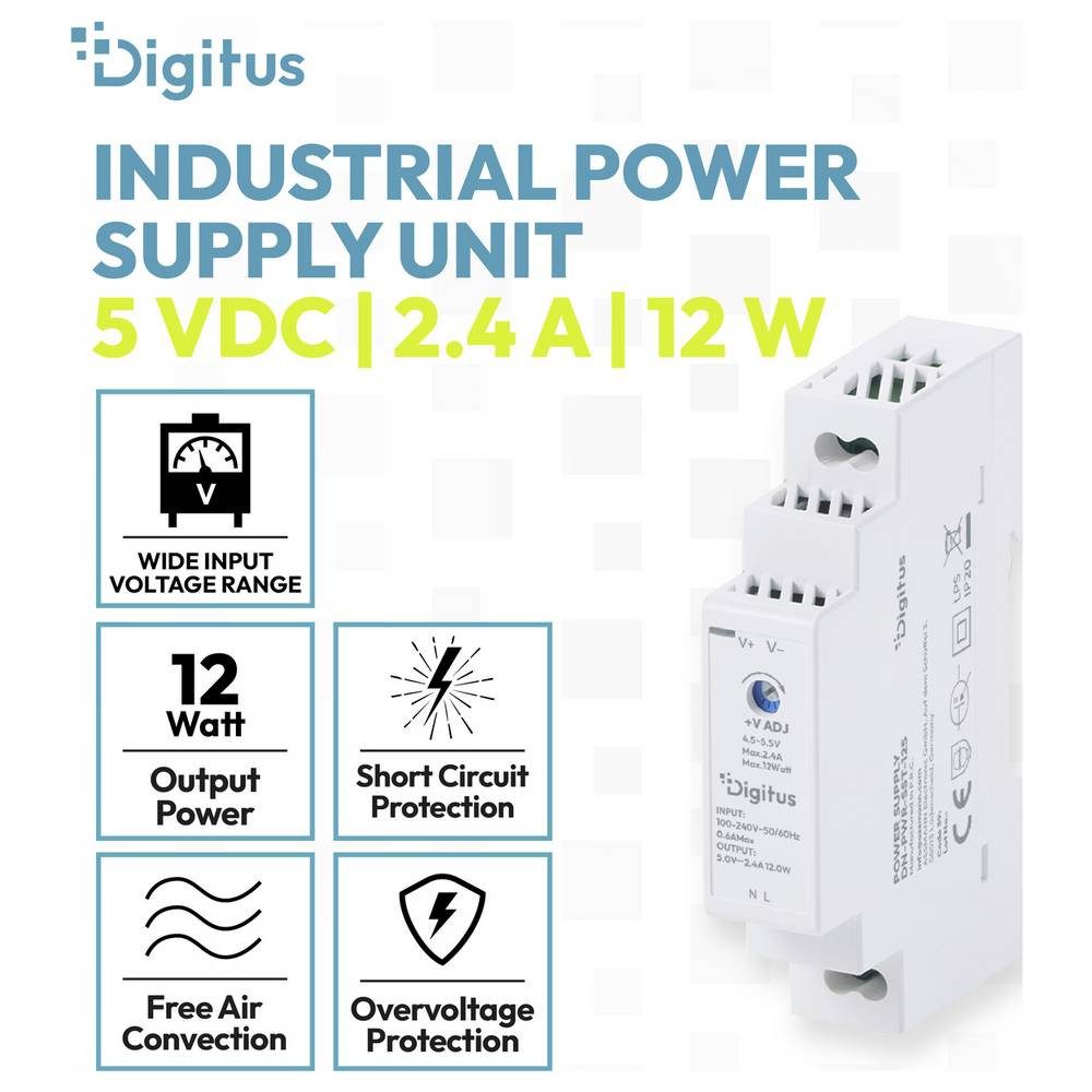 Digitus Hutschienen-Netzteil (DIN-Rail) 5 V/DC 2.4 A 12 W Inhalt 1 St. Hutschienen-Netzteil
