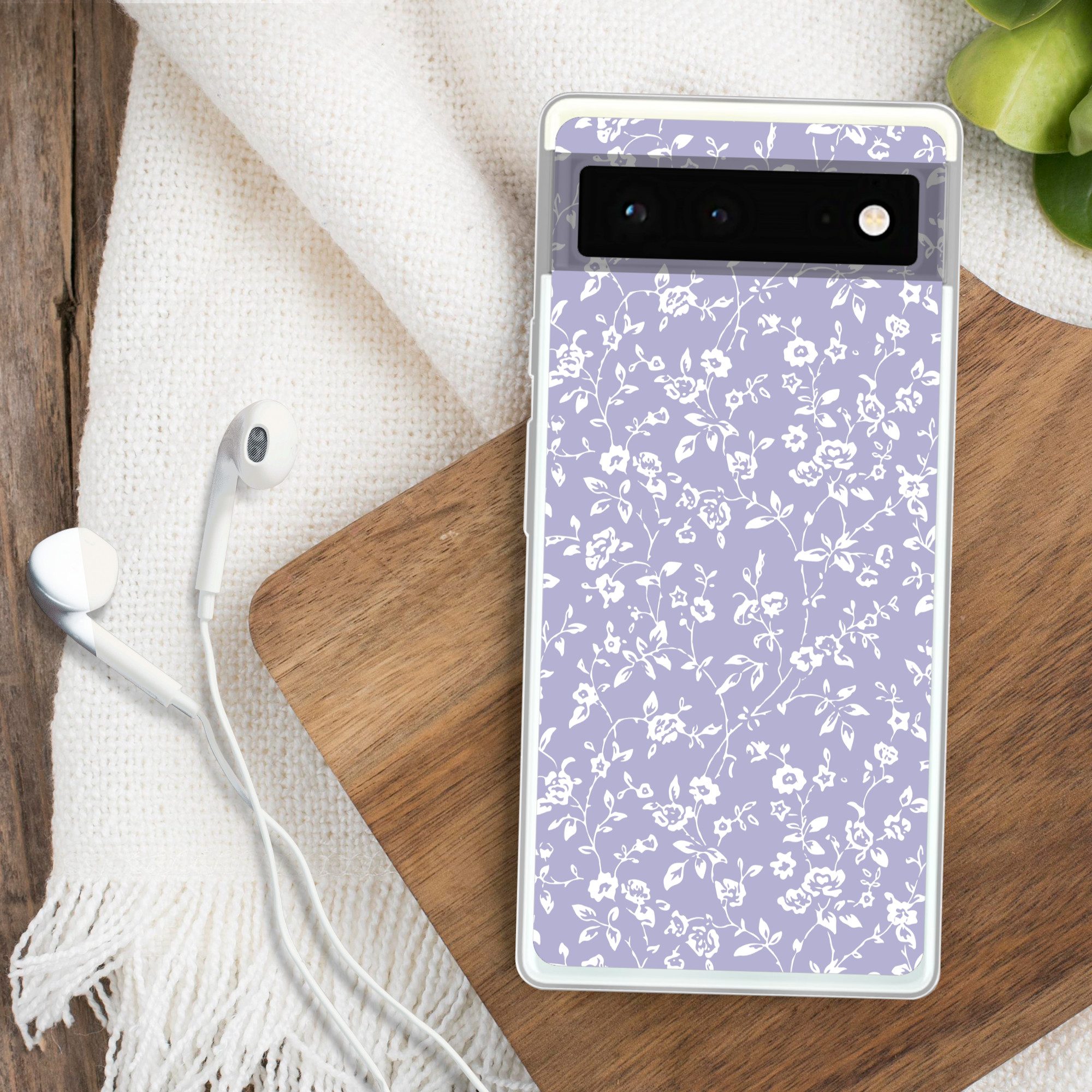 MuchoWow Handyhülle für Google Pixel 6 Florales Muster - Lila - Weiß - Blumen, Handy Case, Silikon, Bumper Case Dünn