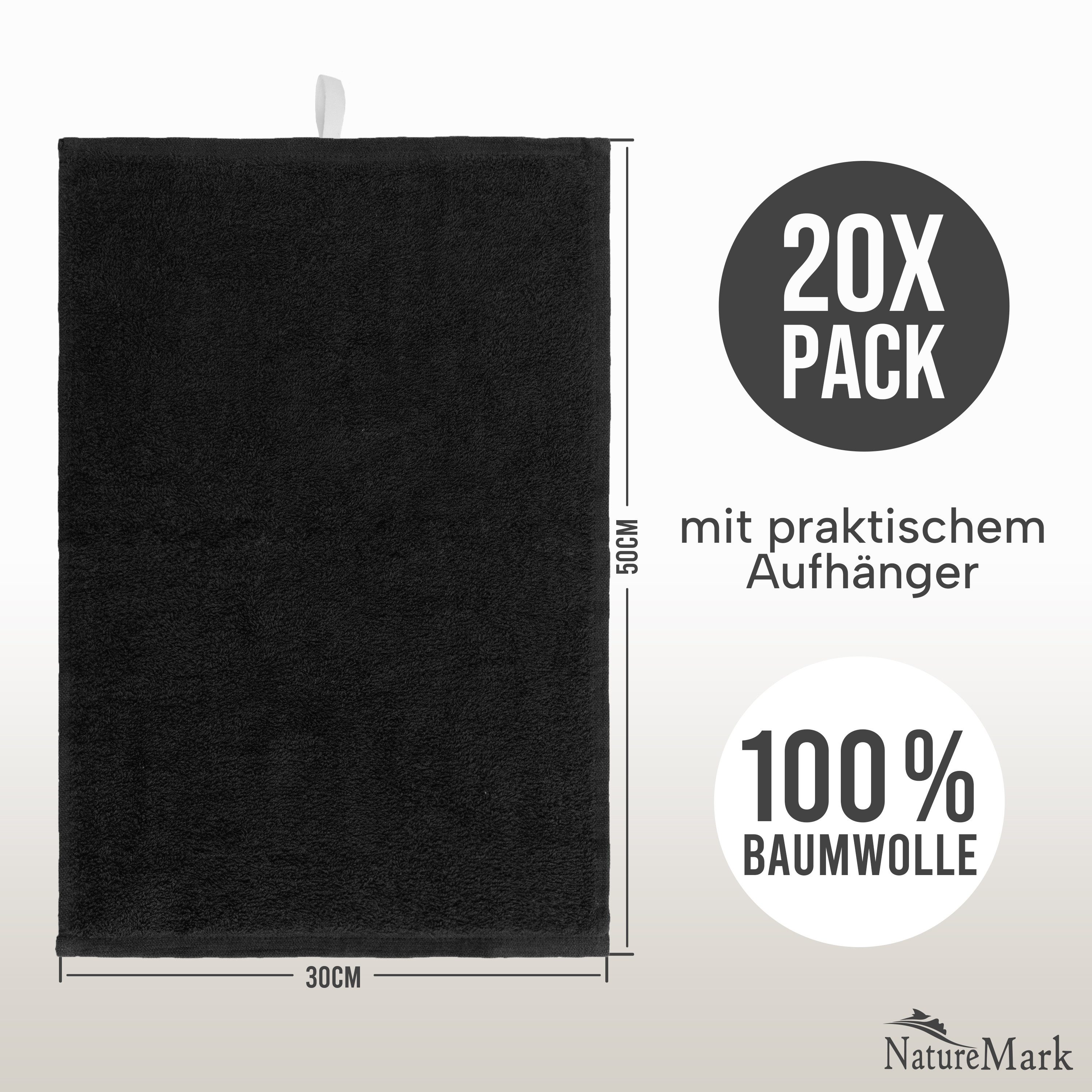 NatureMark Gästehandtuch 20er-Sparpack Frottier Gästetücher 30x50cm, 100% Baumwolle (20-St), Gästehandtuch 30x50cm Schwarz