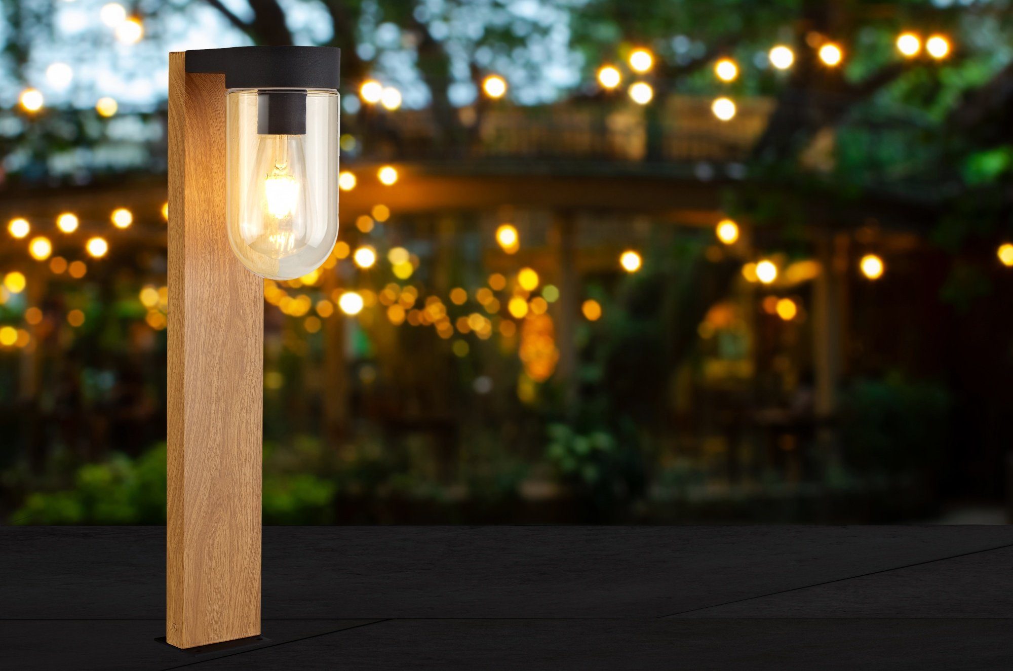 Leuchtmittel, Holzoptik Außen-Stehlampe, 55cm Lightbox W, E27 Sockelleuchte, 40 ohne Metall/Glas, Höhe, max.