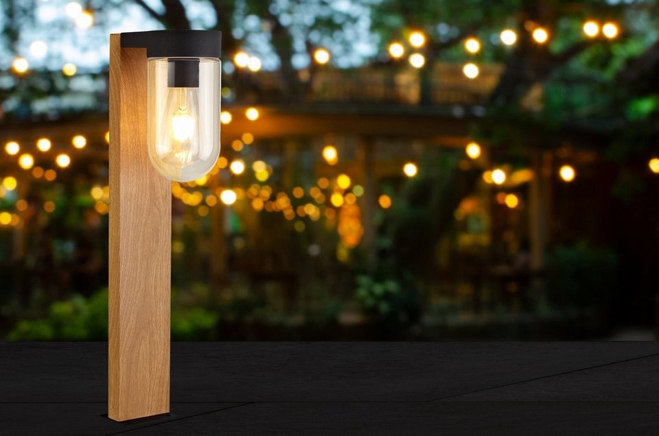 Leuchtmittel, Außen-Stehlampe, Höhe, Lightbox 55cm 40 W, ohne Holzoptik E27 Sockelleuchte, Metall/Glas, max.