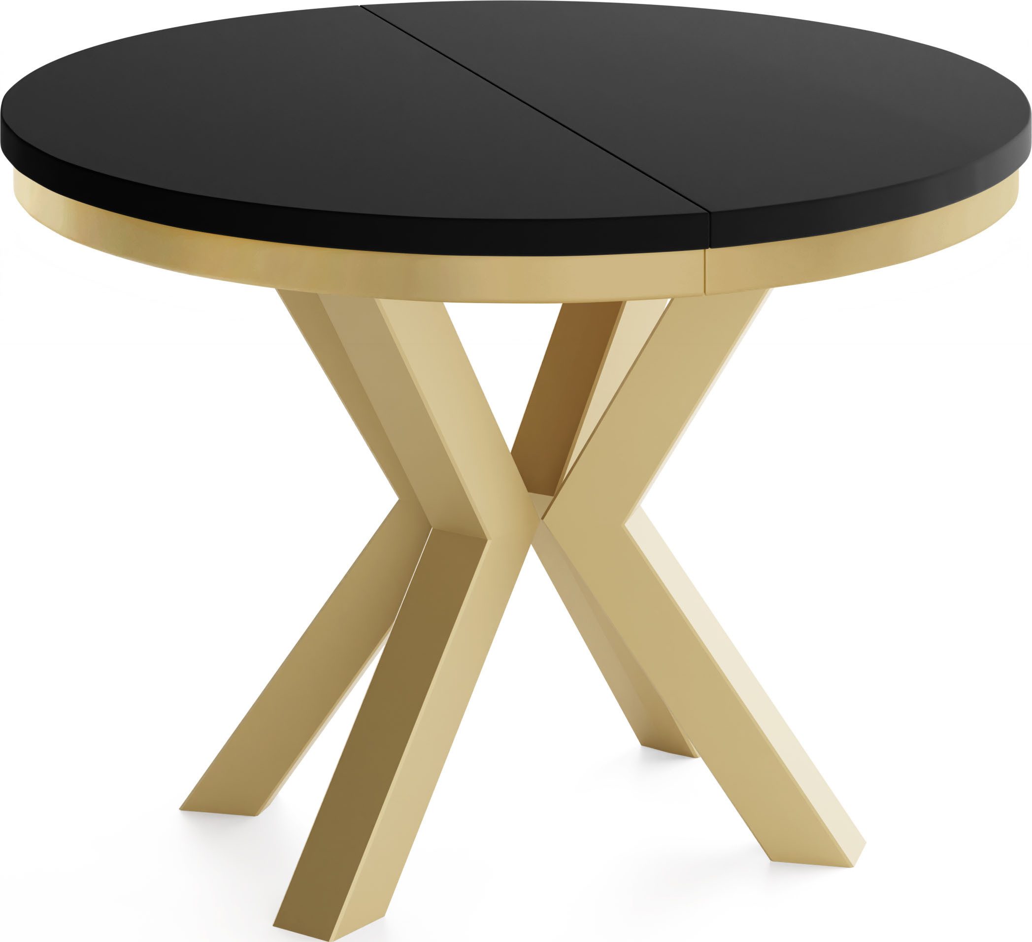 WFL GROUP Esstisch Clara Gold im Loft-Stil rund ausziehbar mit goldenen Metallbeinen (MADE IN EU, erhältlich in zwei Größen – 100/120 cm, ausziehbar auf 180/200 cm), platzsparender Industrial Tisch in Holzoptik für Wohnzimmer oder Küche