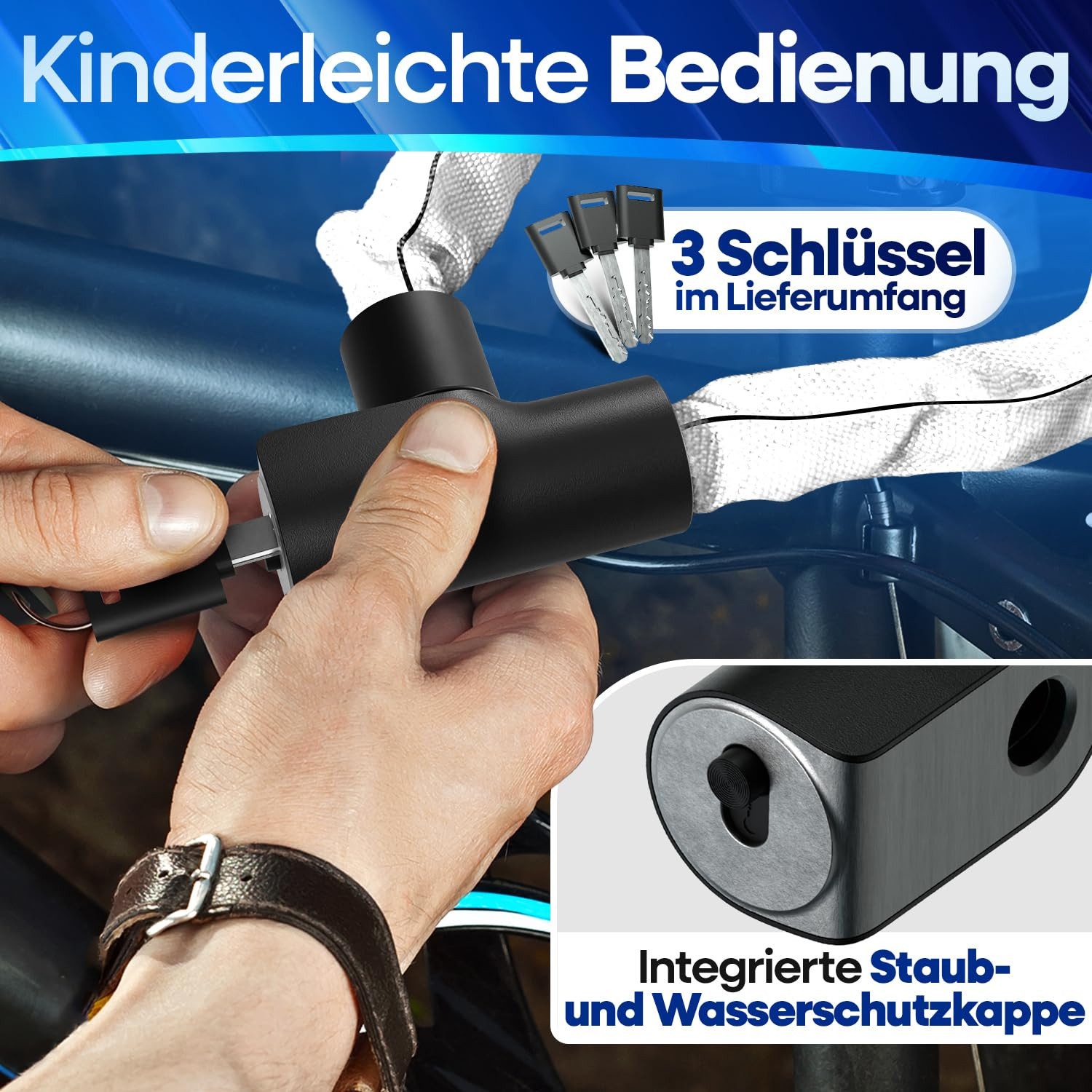 Nextcover Kettenschloss NEXTCOVER® Fahrradschloss LockOne mit Zahlencode oder Schlüssel – Bild 5 von 5