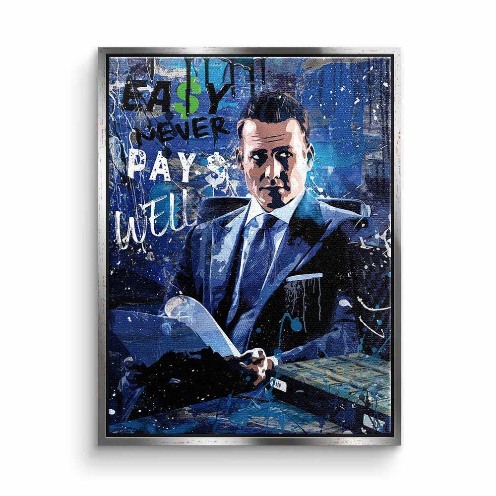 DOTCOMCANVAS® Leinwandbild, Specter well Leinwandbild blau schwarzer Suits mit Harvey pays Easy premiu Rahmen never