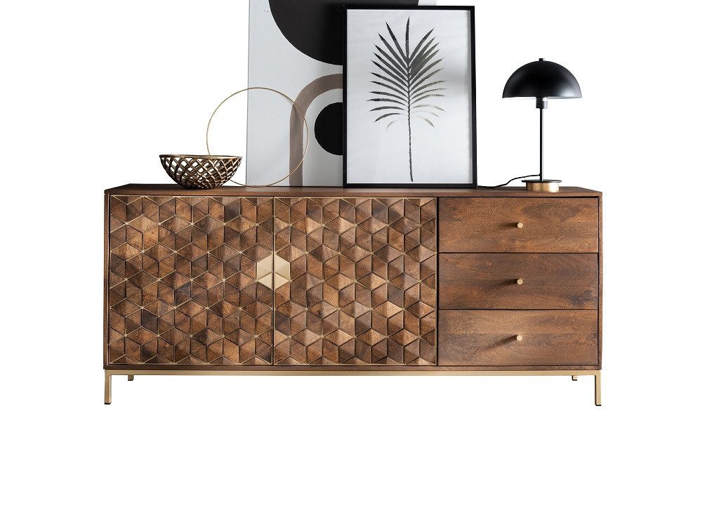 Main Möbel Sideboard 180x77cm "Assuan"' Mango & Metall goldfarbig