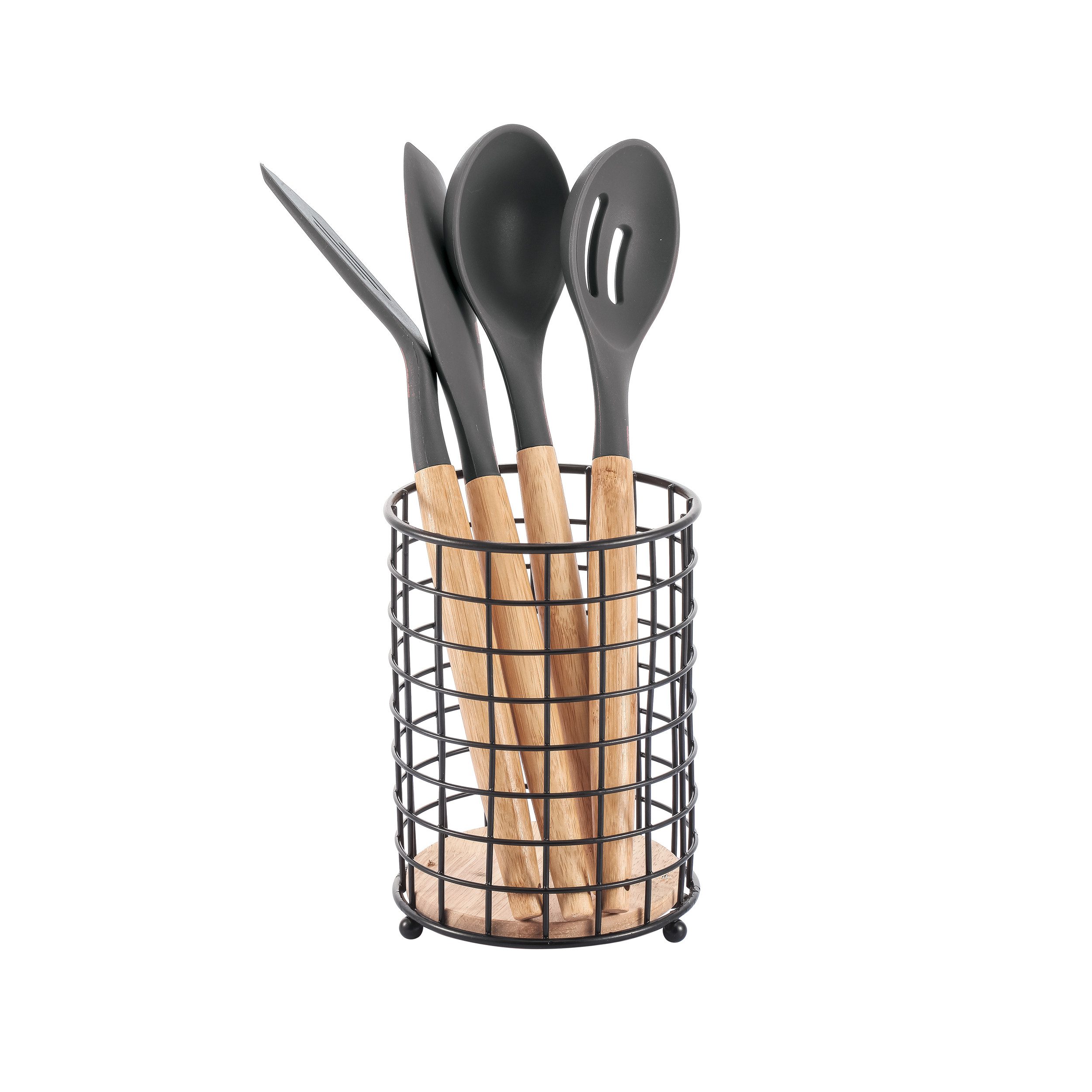 MSV Besteckhalter MSV Besteckkorb Edelstahl Besteckabtropfkorb Besteckhalter 12,5 cm, Aufbewahrung Utensilien Küche + Büro, Bistro-Look, Metall + Bambus