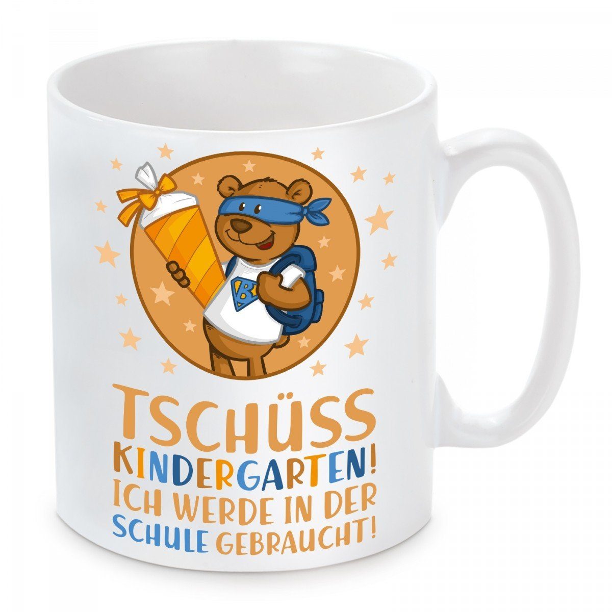 Herzbotschaft Tasse Kaffeebecher mit Motiv Tschüss Kindergarten! Ich werde in der Schule, Keramik, Kaffeetasse spülmaschinenfest und mikrowellengeeignet | Teetassen