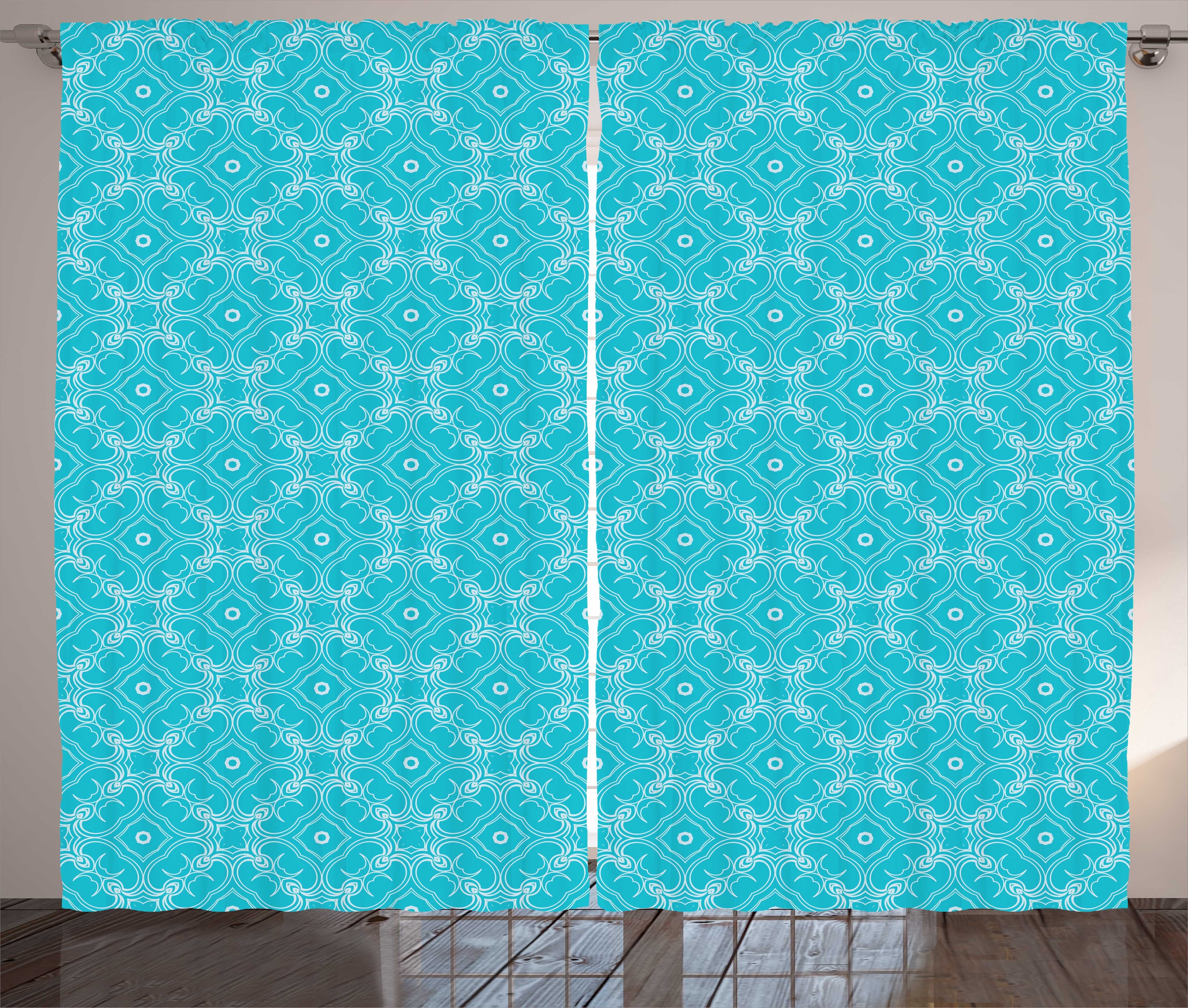 Gardine Schlafzimmer Kräuselband Vorhang mit Schlaufen und Haken, Abakuhaus, Geometrisch Blau Schwarz-Weiß-Motiv | Fertiggardinen