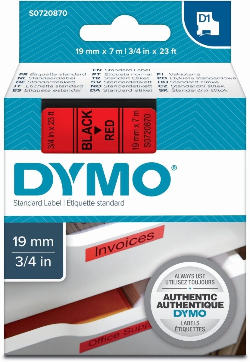 Beschriftungsband Etikettenband Dymo D1 19mm/7m schwarz/rot (5 Stück)