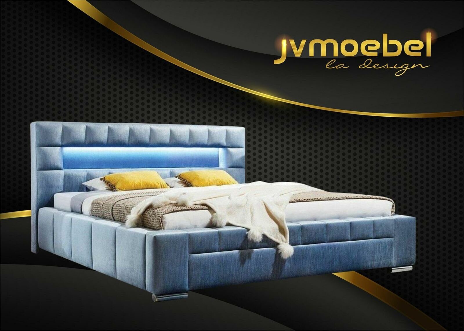 JVmoebel Bett, Luxus Boxspring Bett Stoff Hotel Blaue Betten Schlafzimmer Möbel