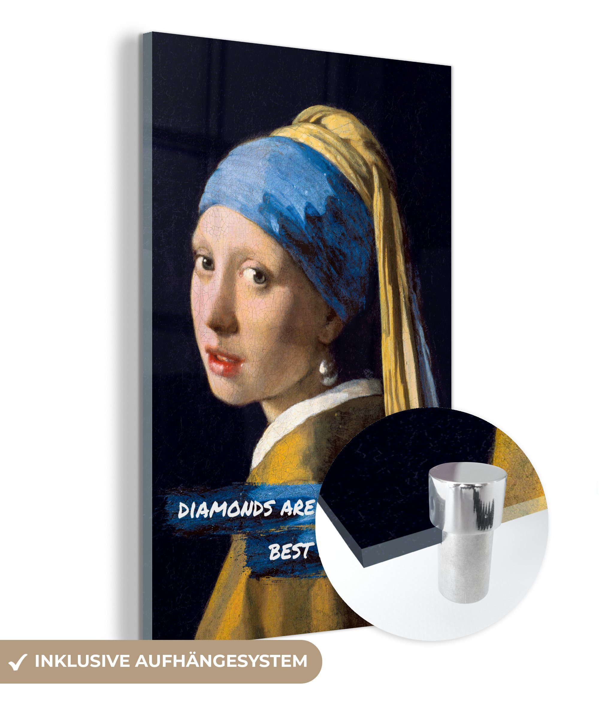 MuchoWow Das dem - mit Mädchen Zitat, Glas Glasbilder Perlenohrring auf Acrylglasbild Vermeer Bilder Foto Glas auf - - St), (1 - Wandbild - Wanddekoration