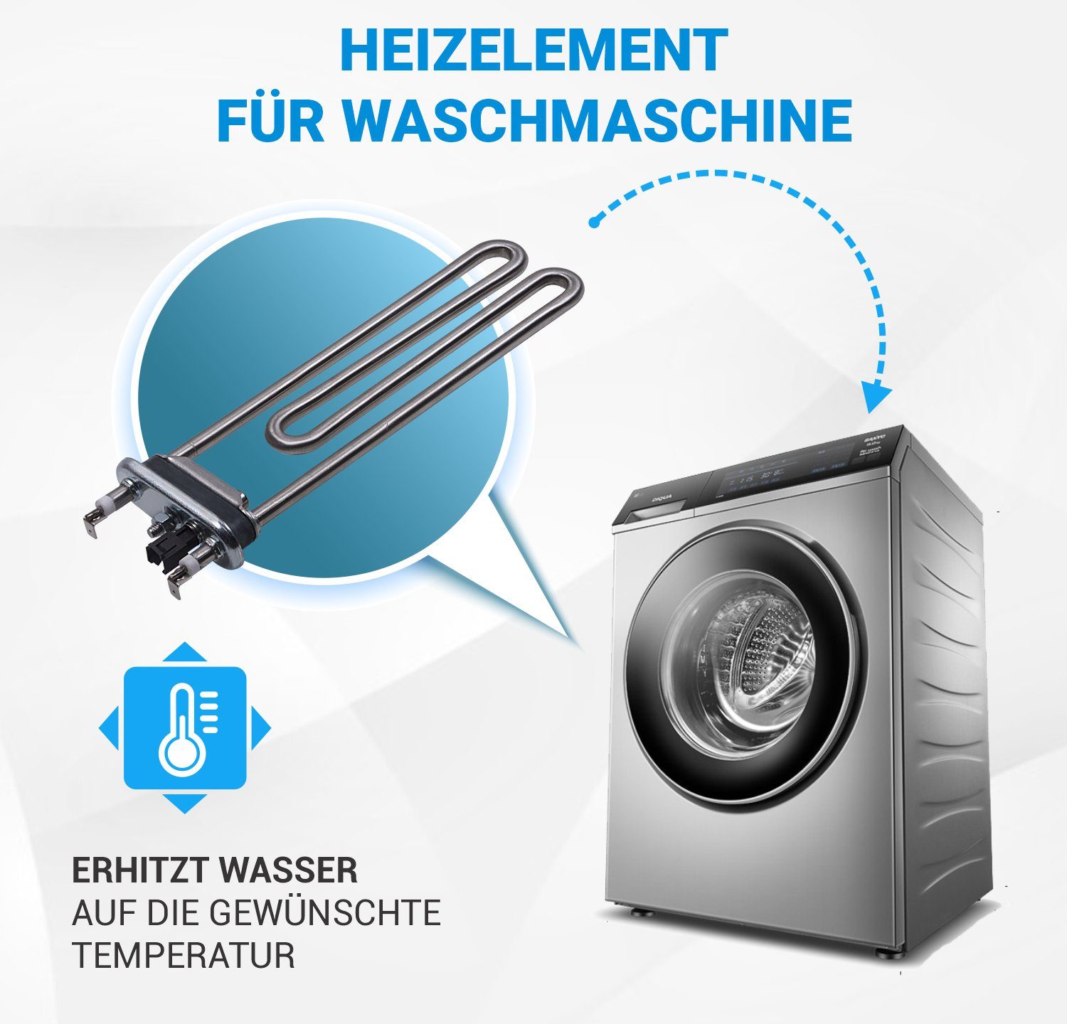 Heizelement Whirlpool 2050W Ersatz 240V VIOKS Waschmaschine Fühler mit für 481010645279, Heizstab für