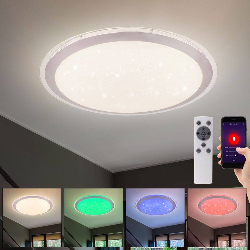 etc-shop Smarte LED-Leuchte, LED-Leuchtmittel fest verbaut, Kaltweiß, Warmweiß, Neutralweiß, Tageslichtweiß, Farbwechsel, RGB LED Smart Home Decken Leuchte Fernbedienung Alexa Sternen Effekt