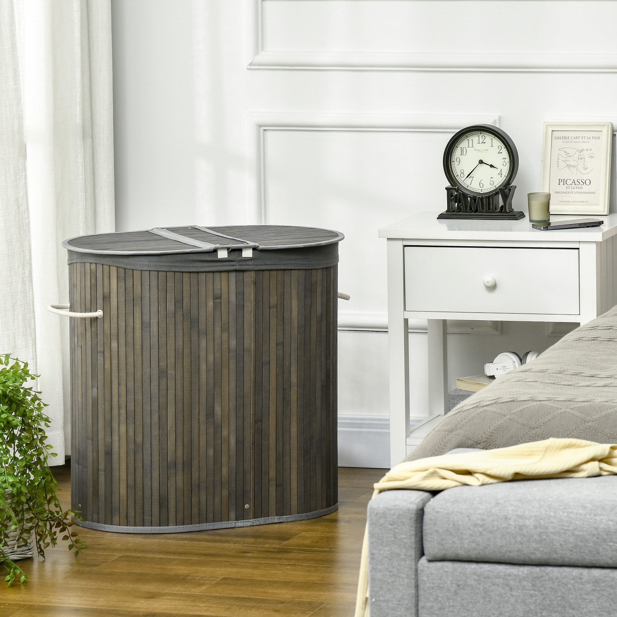 HOMCOM Wäschekorb 100L mit Deckel, Griffen, günstig online kaufen
