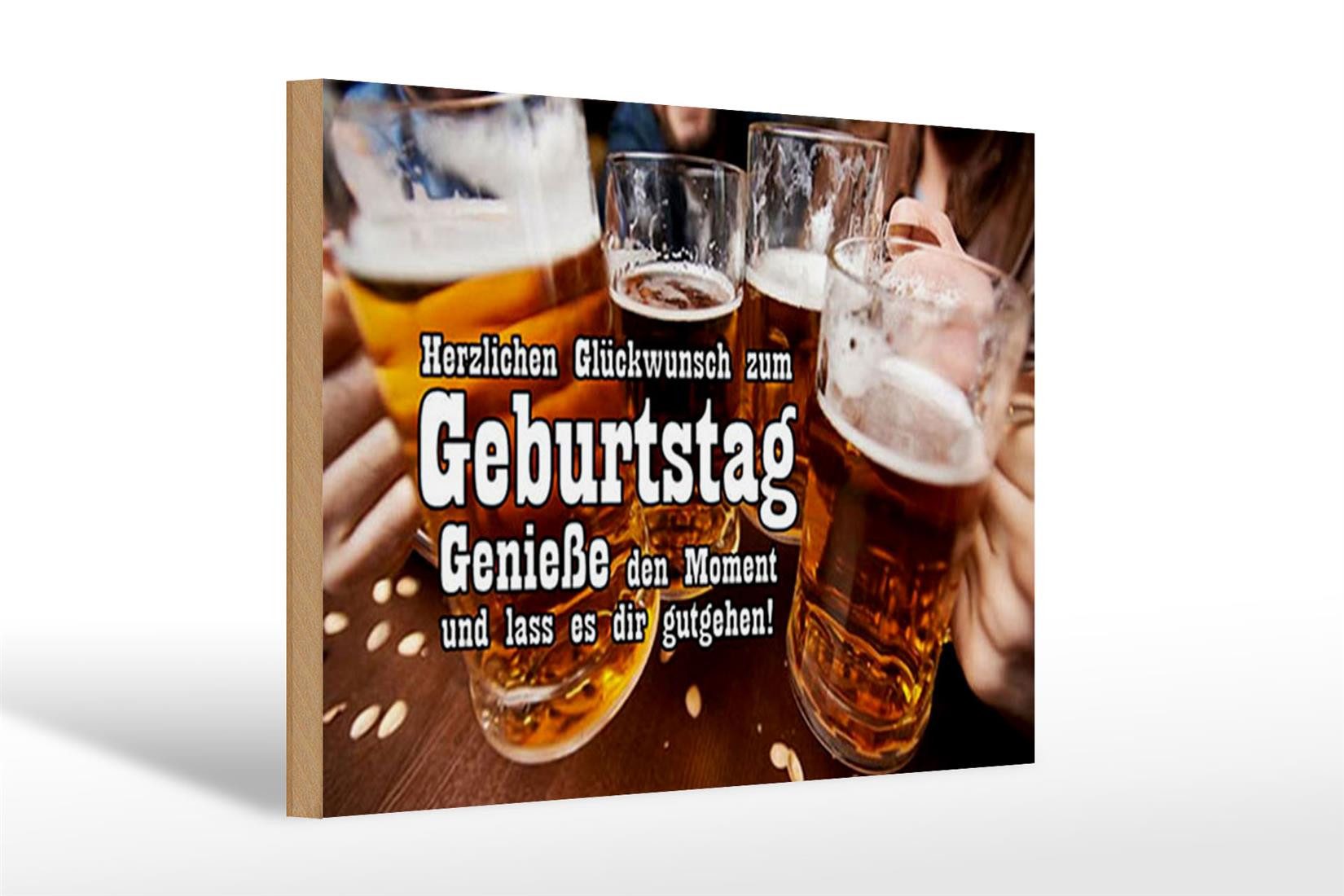 Femer GmbH Holzbild Spruch 30x20cm Glückwunsch zum Geburtstag Bier, Essen Trinken Genuss, Feiern Party Musik, Sprüche Zitate Lustiges (1 St), Glatte Holzfaserplatte (MDF), vorn beschichtet