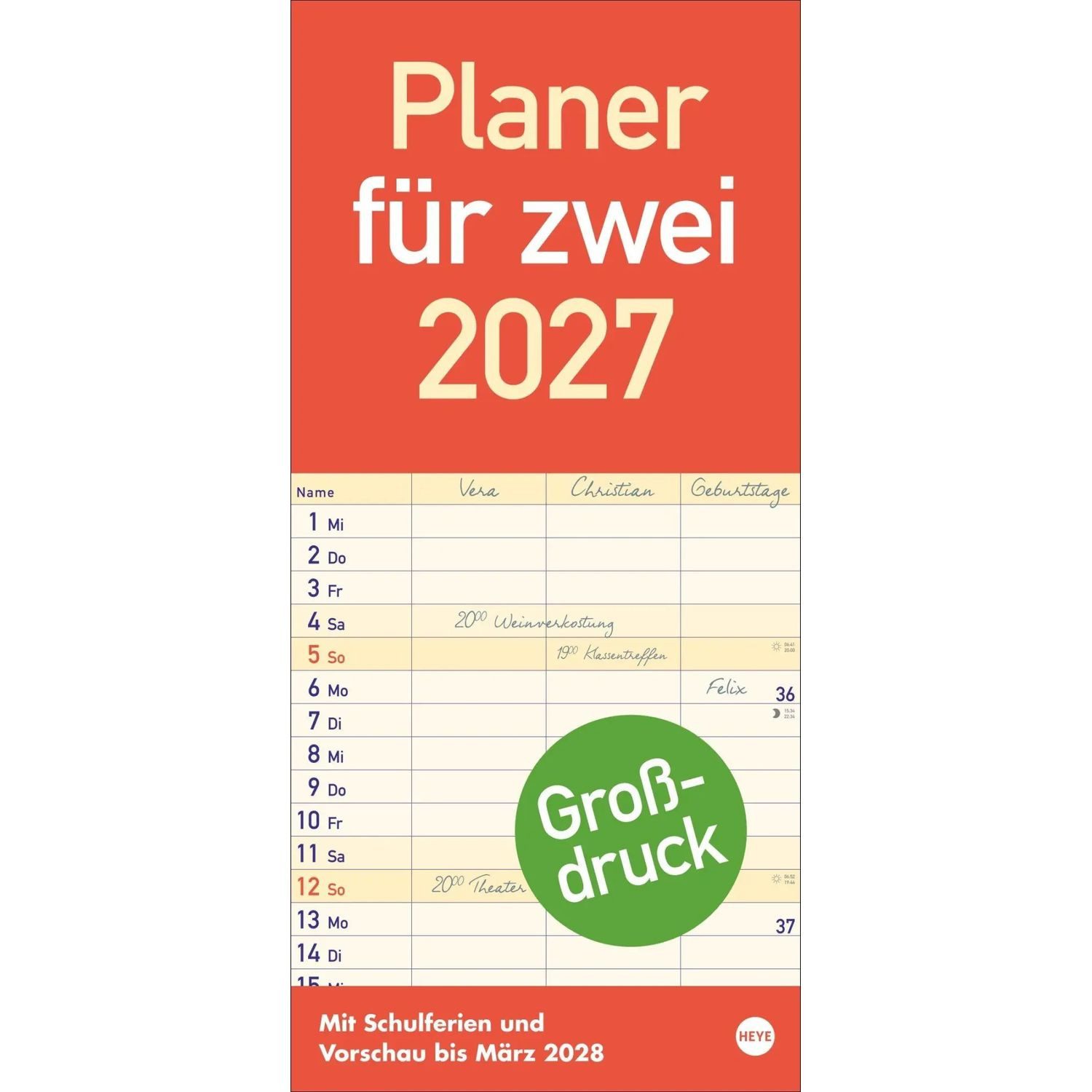 Wandkalender Großdruck Planer für zwei 2027
