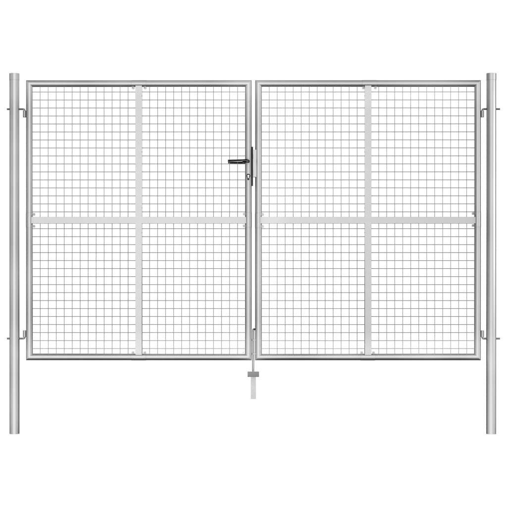 Gartentor 306 x 200 cm Gartentor Verzinkter Stahl 306x200 cm Silbern Schlüssel Z