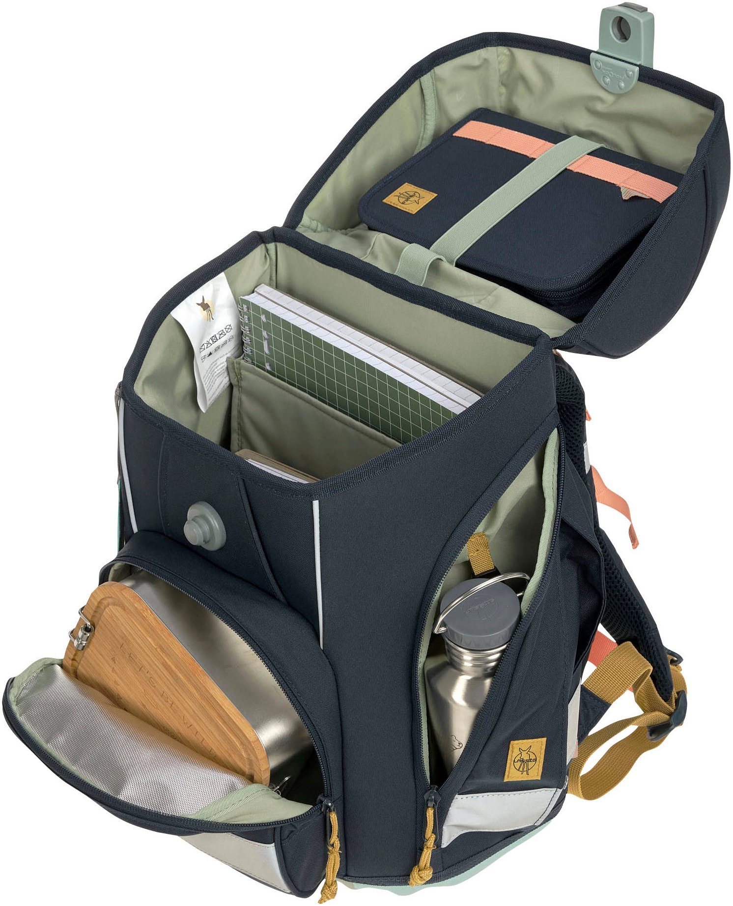 LÄSSIG Schulranzen Unique, Boxy, Ocean Edition, dark blue (Set, 7-tlg), PETA-approved vegan; aus recycelten PET-Flaschen