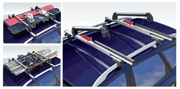VDP Dachträger, Skiträger Silver Ice ausziehbar + Dachträger/Relingträger VDP KING1 kompatibel mit Dacia Duster III (5 Türer) ab 18
