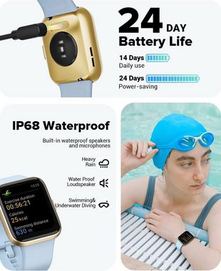 Aeac Smartwatch (1,7 Zoll, Andriod iOS), Damen Touchscreen Fitnessuhr Alexa 60+ Sportmodi Wasserdicht uhr