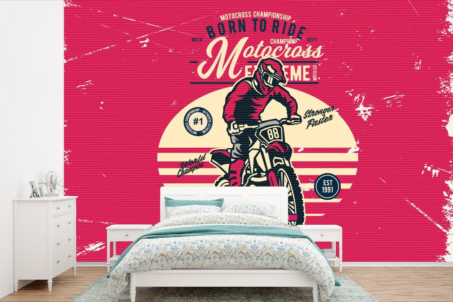 MuchoWow Fototapete Mann - Motorrad - Oldtimer, Matt, bedruckt, (6 St), Wallpaper für Wohnzimmer, Schlafzimmer, Kinderzimmer, Vinyl Tapete