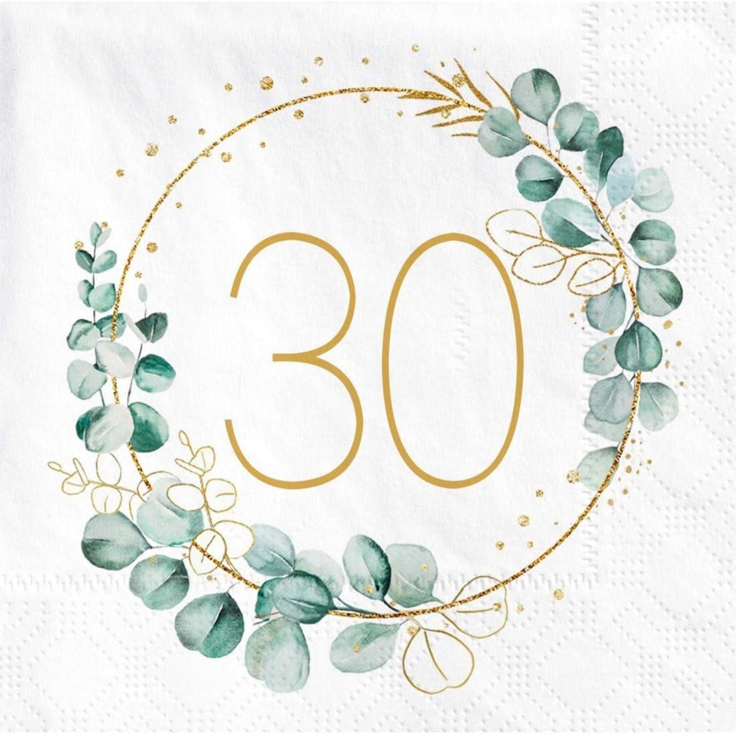 LuxusKollektion Papierserviette Servietten 40 Stück 30 Eukalyptus Gold Grün 30. Geburtstag Servietten