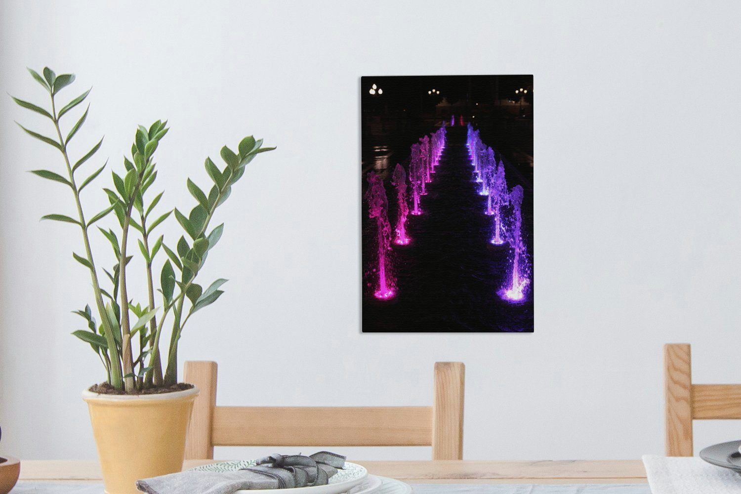 fertig inkl. cm Gemälde, Zackenaufhänger, Springbrunnen, St), 20x30 Leinwandbild Rosa-violetter OneMillionCanvasses® (1 Leinwandbild bespannt