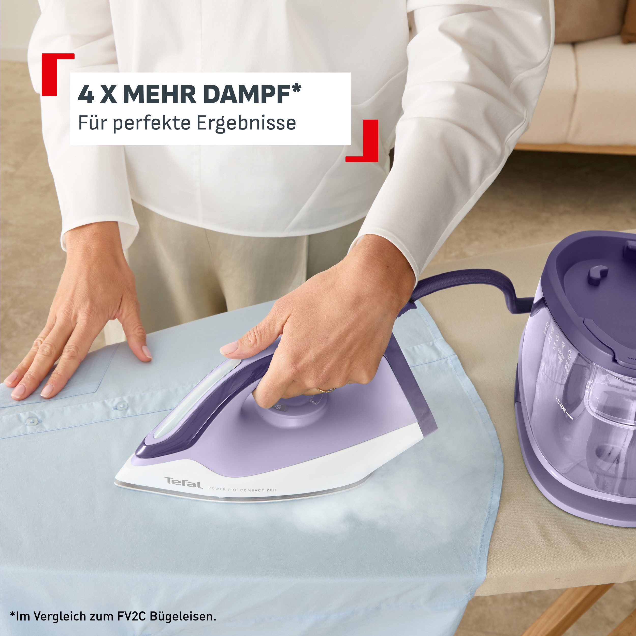 Tefal Dampfbügelstation Power Pro Compact 200, 1700 ml Wassertank, 2400 W, 120 g/min Dampfmenge, 370 g/min Dampfstoß, 1,7 L Wassertank – Bild 3 von 5