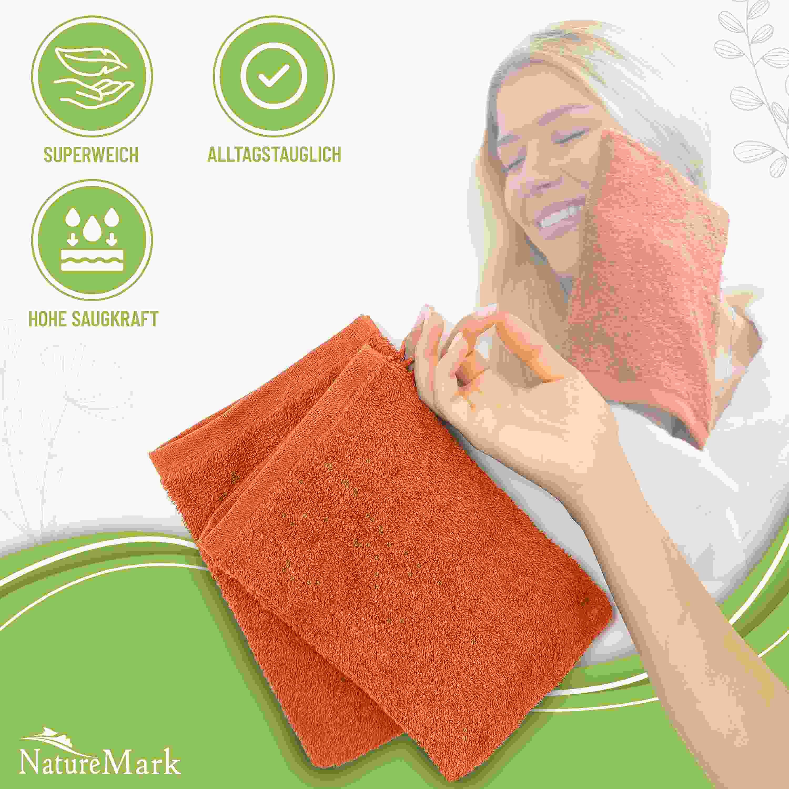 NatureMark Waschhandschuh 10er-Set Frottier Waschhandschuhe, 100% Baumwolle (10-St), Premium Frottier Waschhandschuhe, 15x21cm, Terrakotta
