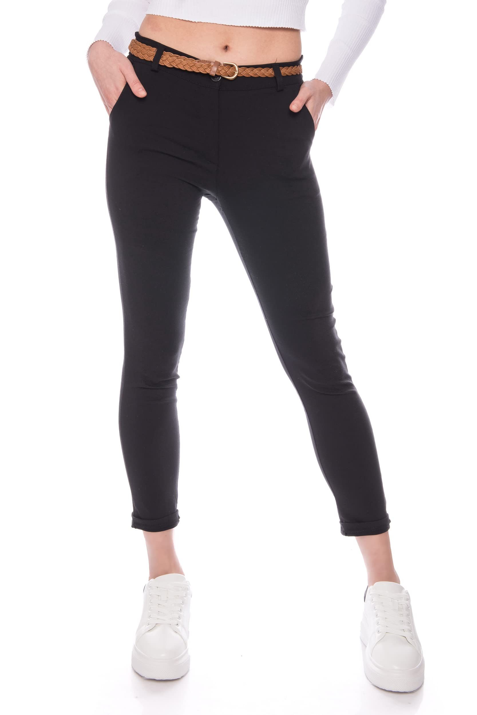 Chinohose Chino Damen Hose Stretch mit Gürtel Stoffhose Damen elegant lang - 7/8