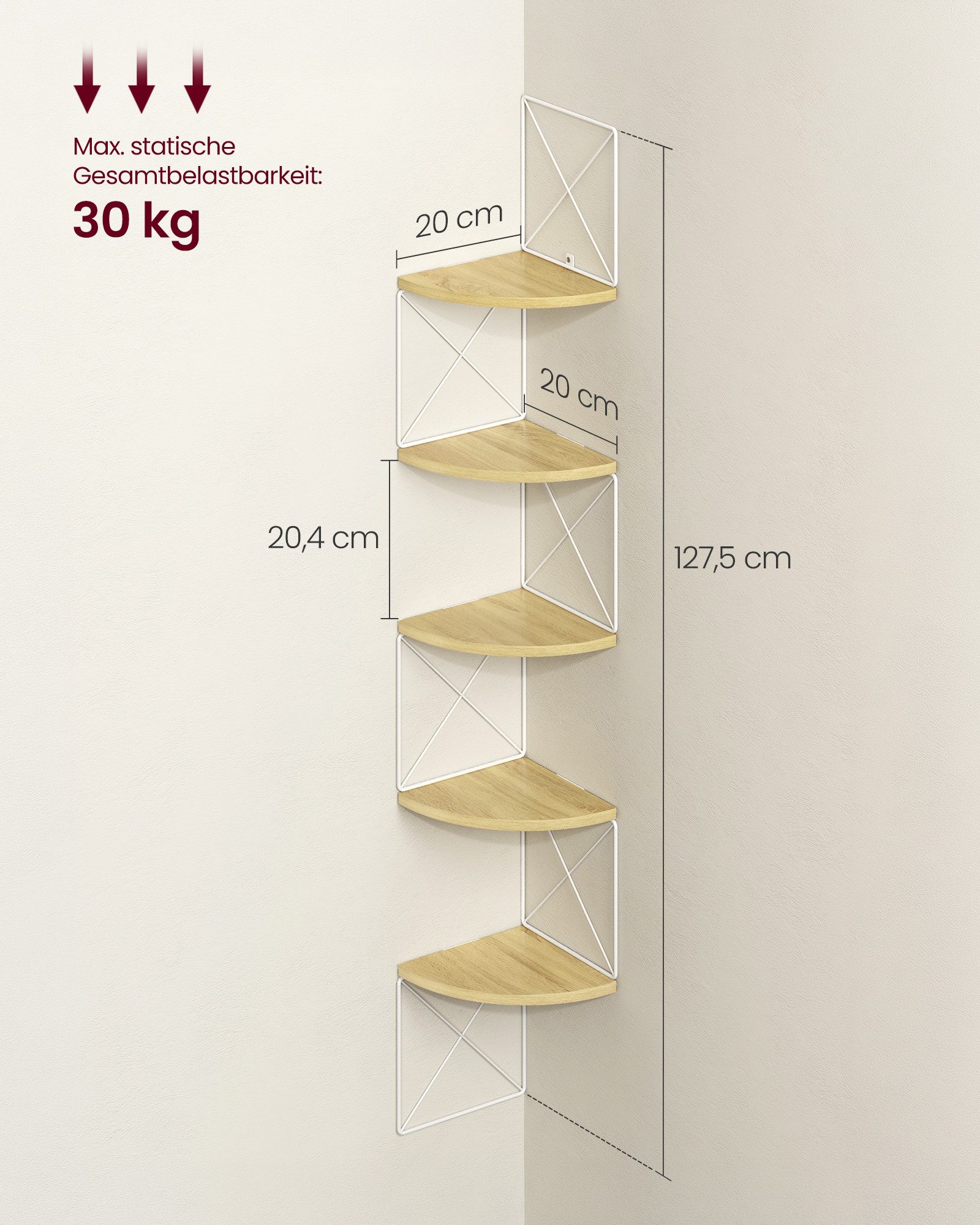 VASAGLE Eckregal, Bücherregal, 5 Ebenen,20 x 20 x 127,5 cm,Zickzack-Design
