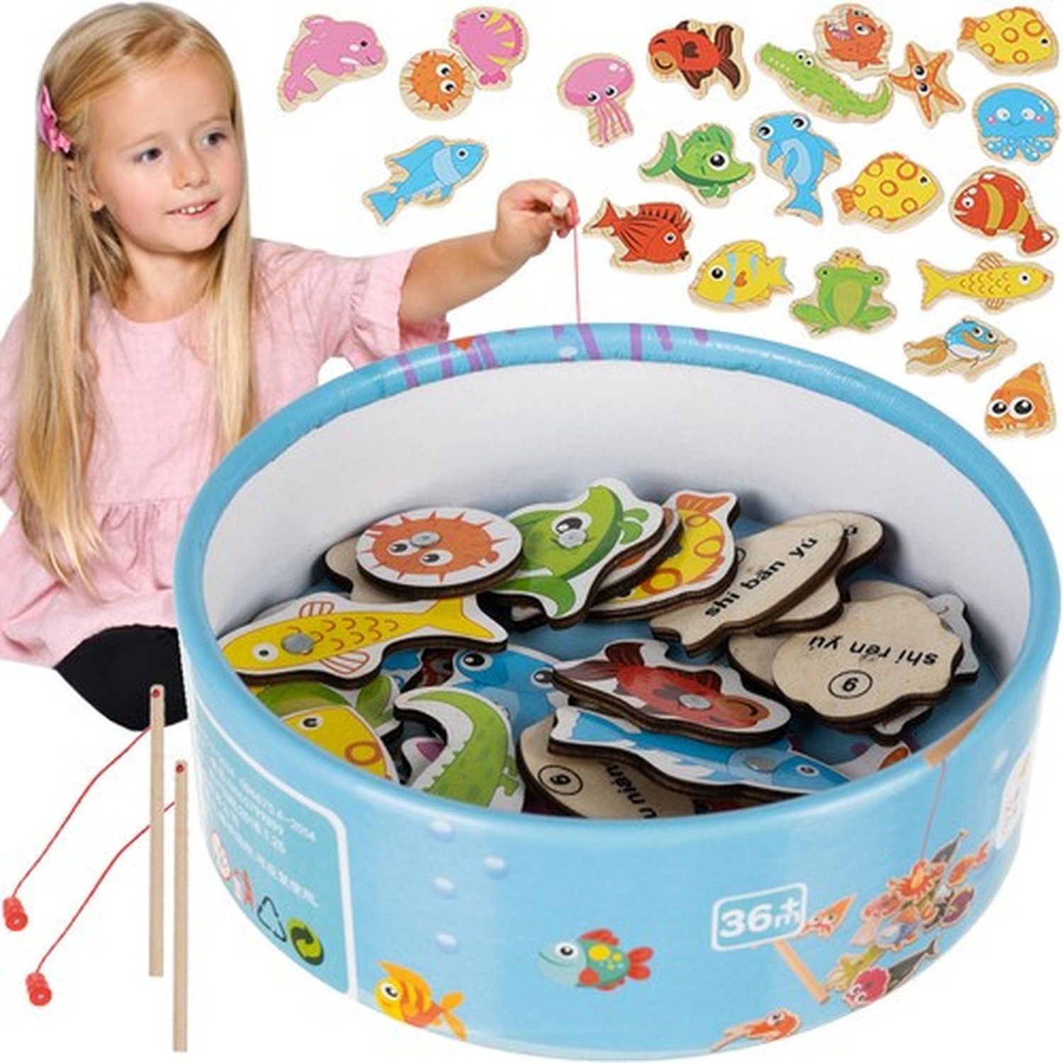 KRUZZEL Lernspielzeug Angelspiel Fische fangen (Spar-Set, angeln), Unterstützt Fantasie, logisches Denken, Hand-Auge-Koordination