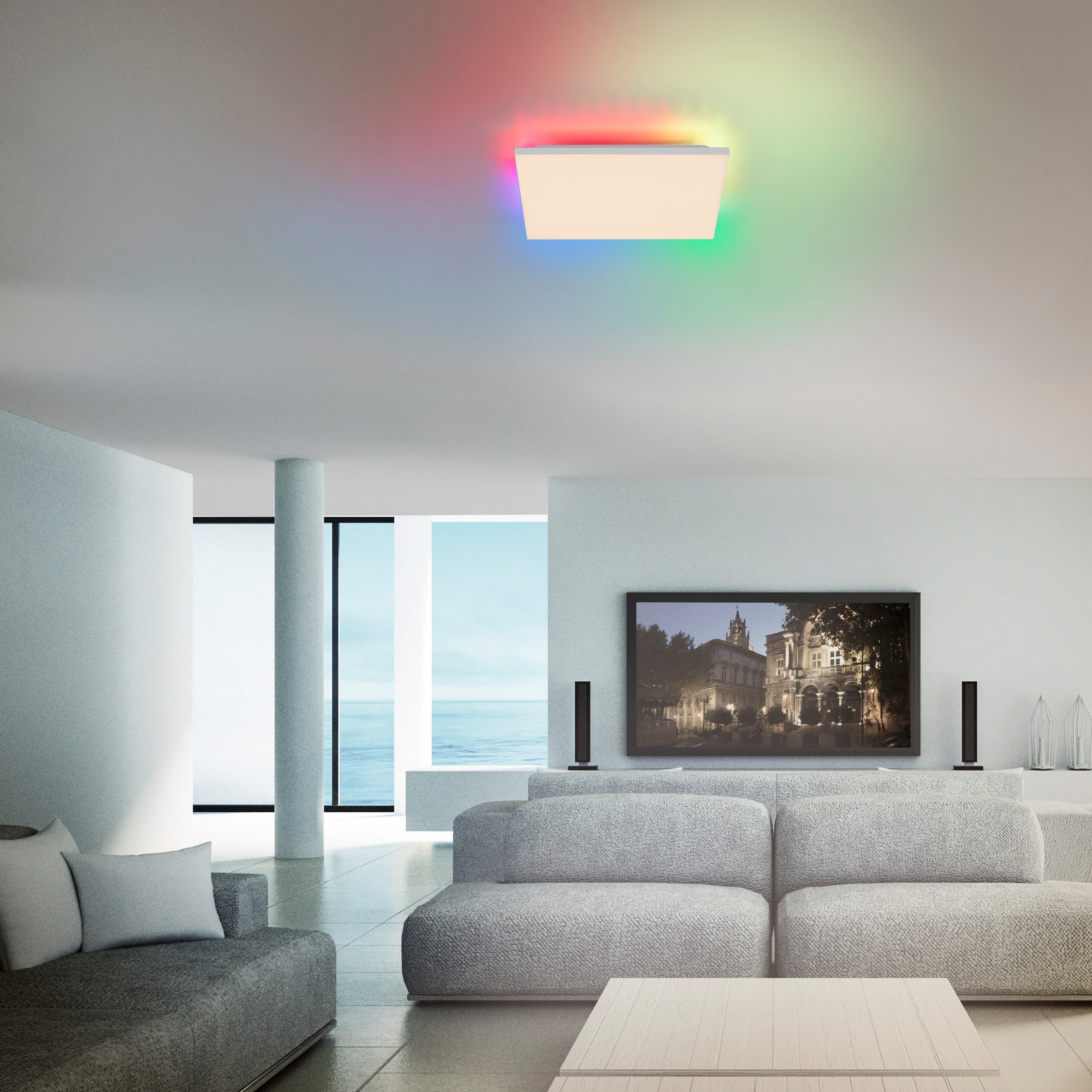 Leuchten Direkt Deckenleuchte LED, CCT Fernbedienung CONRAD, - über dimmbar Fernbedienung, - kaltweiß, über RGB-Rainbow, warmweiß integriert, LED fest