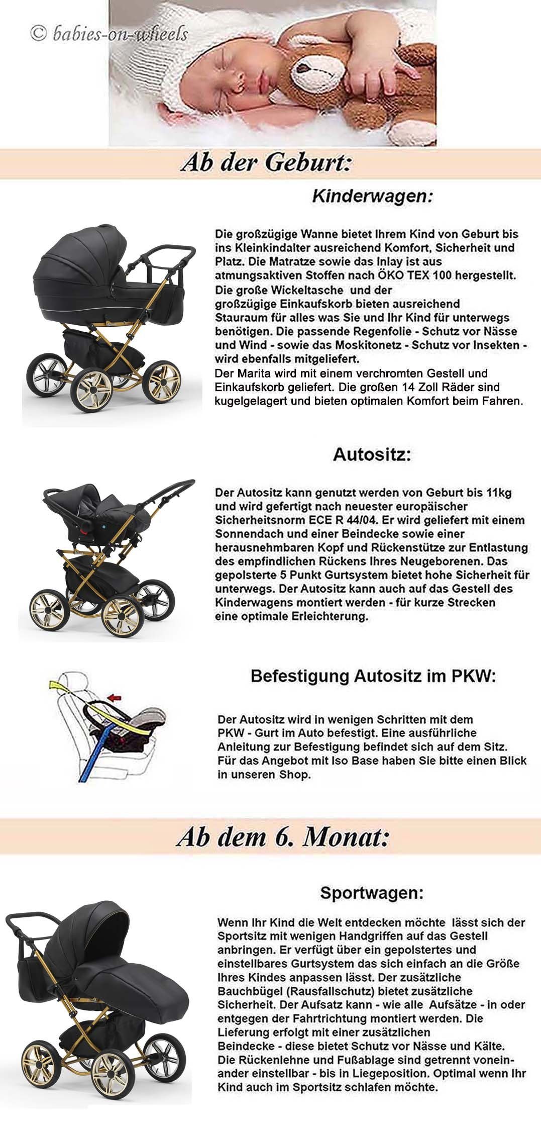 babies-on-wheels Kombi-Kinderwagen in - 10 Designs Autositz Teile 1 in - Türkis-Schwarz inkl. Sorento 3 13
