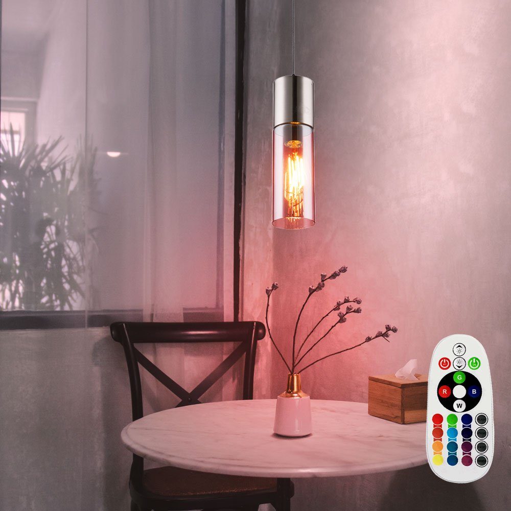 etc-shop LED Pendelleuchte, Leuchtmittel inklusive, Warmweiß, Farbwechsel, Decken Pendel Leuchte dimmbar Wohn Zimmer Glas Lampe