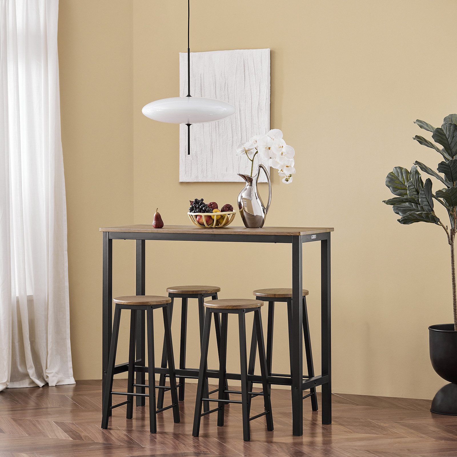 SoBuy Bartisch Set mit 2 Barhockern Holz Metall Natur Schwarz OGT22-SCH günstig online kaufen