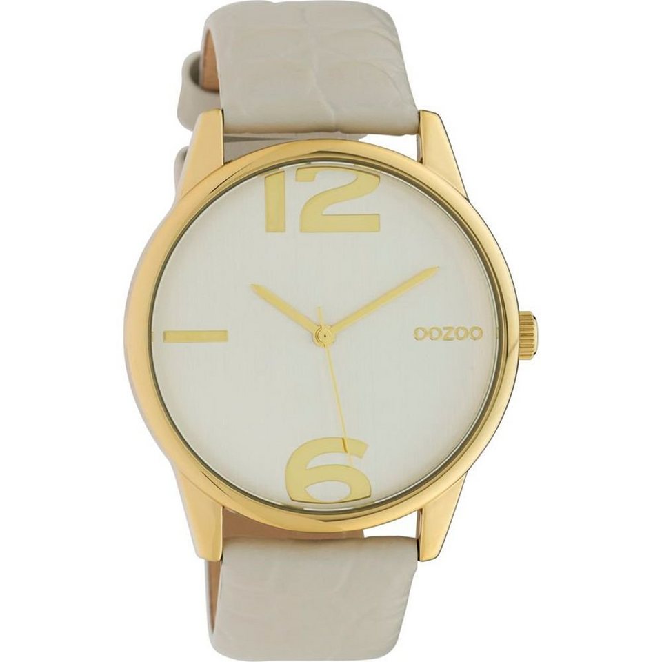 OOZOO Quarzuhr Damen Uhr C10375 Armbanduhr goldfarben altweiss Lederband 40  mm