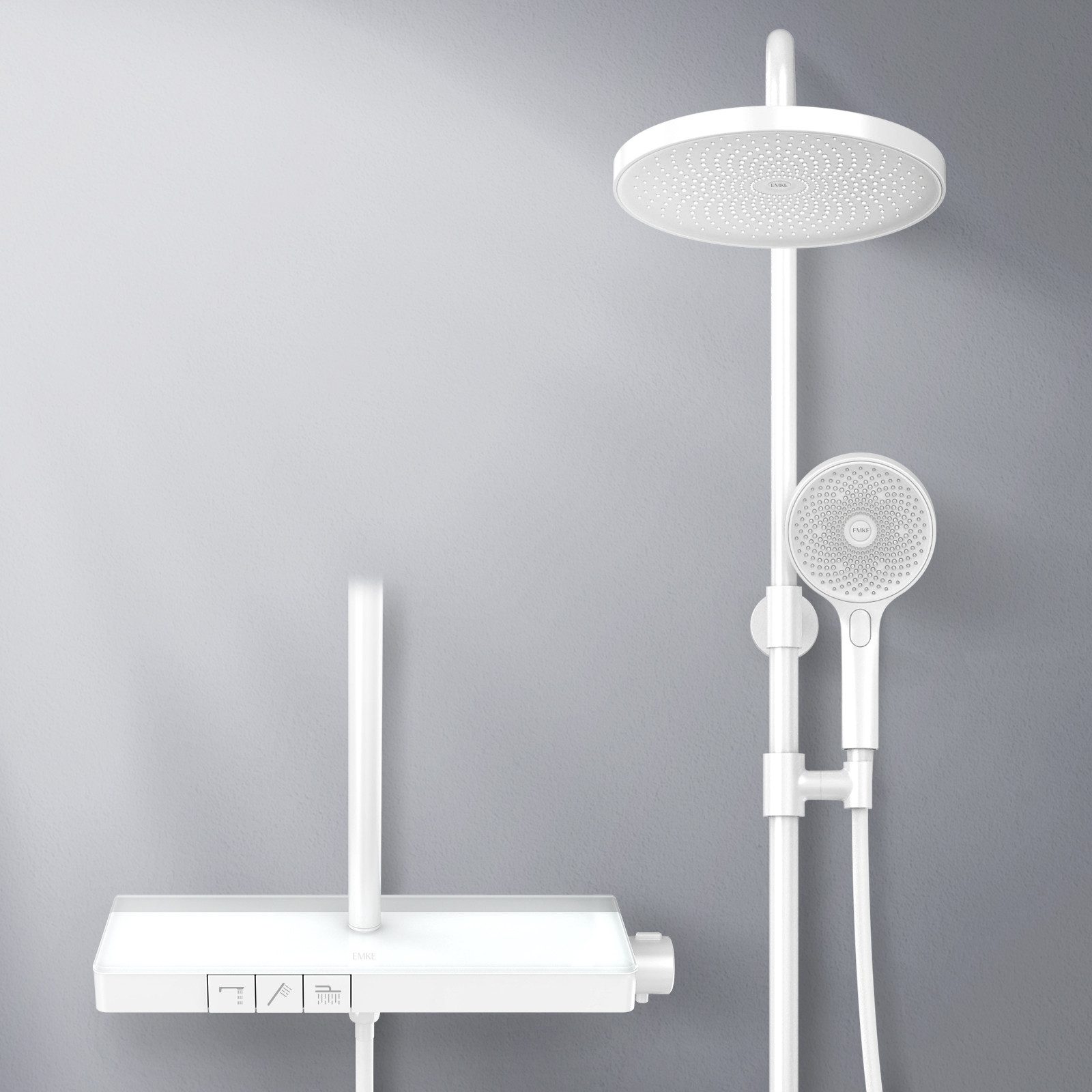 EMKE Duschsystem Duschset mit rundem Regenduschkopf und 40 cm Thermostat-Druckknopf, 3 Strahlart(en), Brausestange, Handbrause, Regendusche, Wasserauslass
