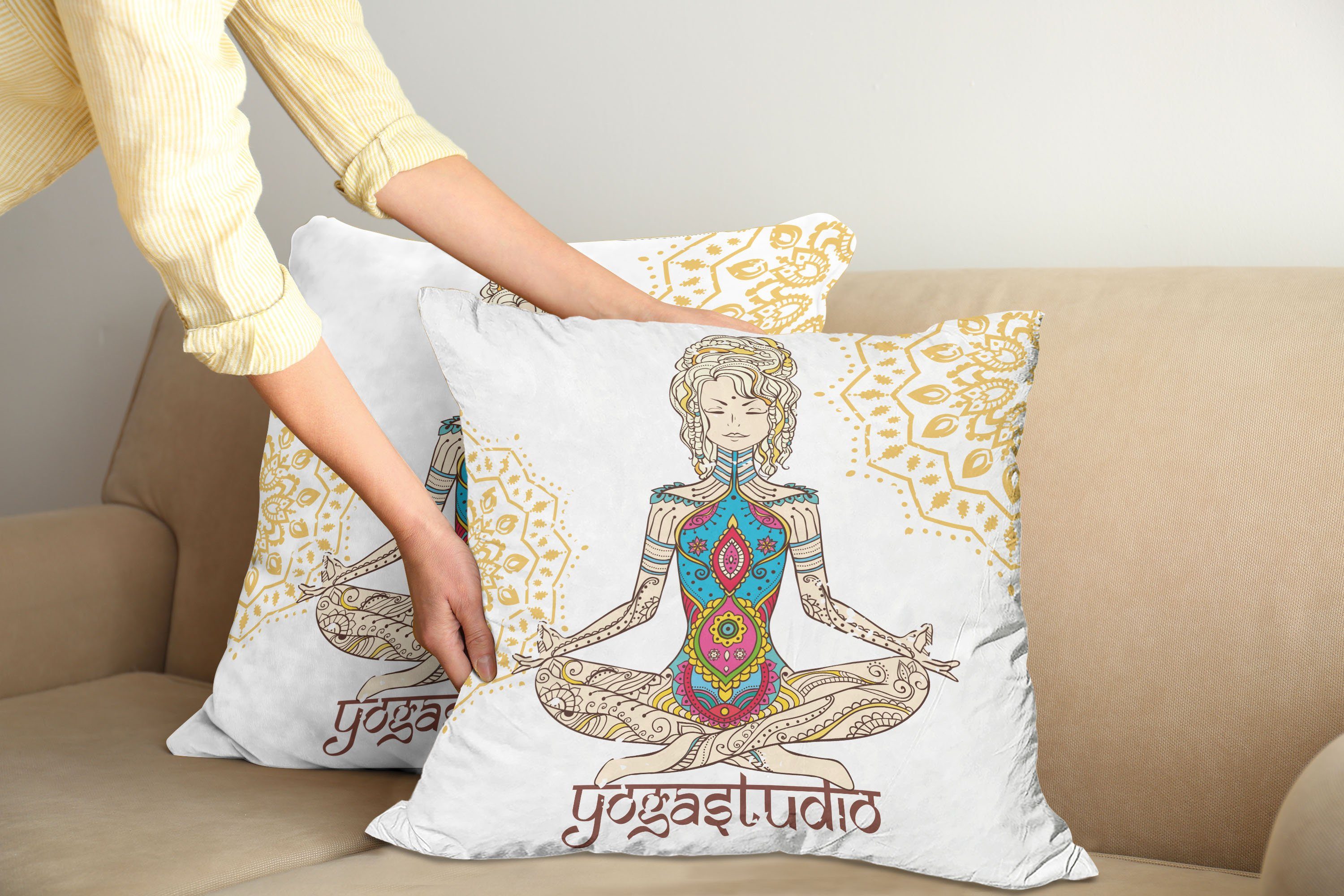 Zen Modern Stück), Mädchen Mandala Kissenbezüge Abakuhaus Digitaldruck, (2 Accent Doppelseitiger Meditieren